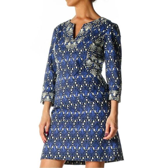 Donna Morgan Bohemian Vintage Look Midi Dress in Royal Blue Print - Picture 3 of 7